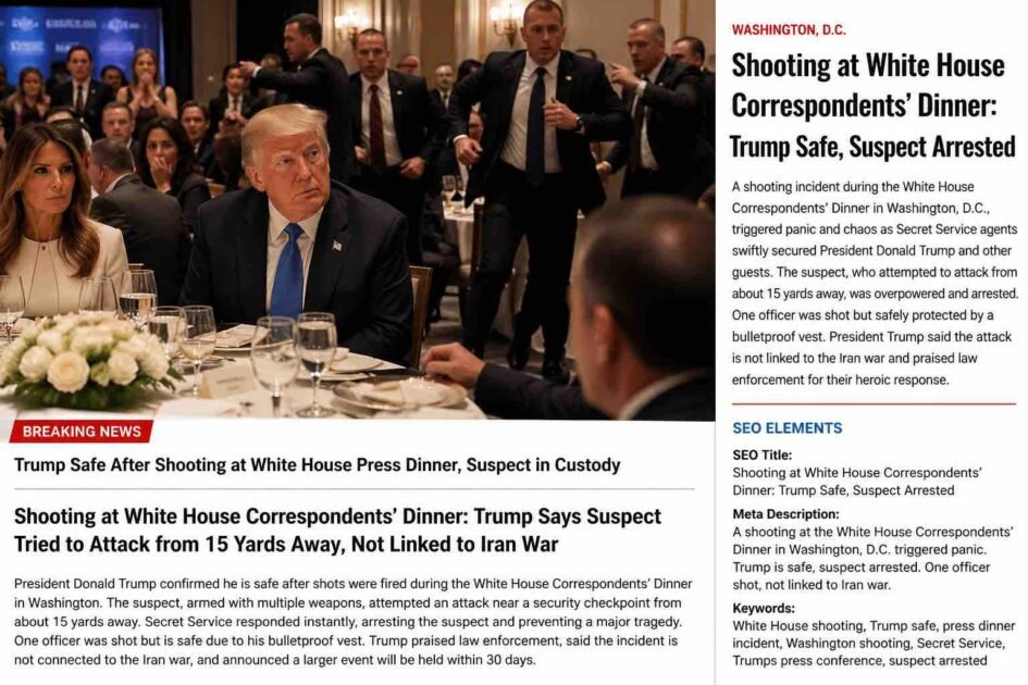 واشنگٹن میں وائٹ ہاؤس کوریسپونڈنٹس ڈنر کے دوران پیش آنے والے فائرنگ کے واقعے پر امریکی صدر ڈونلڈ ٹرمپ نے ردعمل دیتے ہوئے کہا ہے کہ مشتبہ حملہ آور نے تقریباً 15 گز کے فاصلے سے حملے کی کوشش کی اور بظاہر ہدف وہی تھے۔ ان کا کہنا تھا کہ ابتدائی معلومات کے مطابق اس واقعے کا ایران جنگ یا کسی بیرونی تنازع سے کوئی تعلق نظر نہیں آتا۔ ہفتے کی رات واشنگٹن میں منعقدہ اس اہم سالانہ میڈیا ڈنر کے دوران اچانک فائرنگ یا فائرنگ جیسی آوازوں نے تقریب میں موجود شرکاء میں شدید خوف و ہراس پھیلا دیا۔ صدر ڈونلڈ ٹرمپ، خاتون اول میلانیا ٹرمپ اور دیگر اعلیٰ حکام فوری طور پر سیکریٹ سروس کی حفاظت میں محفوظ مقام پر منتقل کر دئے گئے، جبکہ حملہ آور کو موقع پر ہی گرفتار کر لیا گیا۔ بعد ازاں میڈیا سے گفتگو کرتے ہوئے صدر ٹرمپ نے واقعے کی تفصیلات بتاتے ہوئے کہا کہ مشتبہ شخص کے پاس متعدد ہتھیار موجود تھے اور اس نے سیکیورٹی چیک پوائنٹ کے قریب حملہ کرنے کی کوشش کی۔ ان کے مطابق سیکریٹ سروس کے اہلکاروں نے غیر معمولی جرات اور بروقت کارروائی کرتے ہوئے صورتحال کو قابو میں لیا، جس سے ممکنہ طور پر ایک بڑے سانحے کو روکا گیا۔ صدر ٹرمپ نے بتایا کہ جس وقت واقعہ پیش آیا وہ اسٹیج کے قریب موجود تھے اور اچانک زوردار آوازیں سنیں، جو ابتدائی طور پر ٹرے گرنے یا کسی شے کے ٹوٹنے جیسی محسوس ہوئیں۔ ان کے مطابق وہ صورتحال سمجھنے کی کوشش کر رہے تھے کہ اسی دوران خاتون اول میلانیا ٹرمپ نے فوراً خبردار کیا کہ یہ خطرناک آوازیں ہیں، جس کے بعد سیکیورٹی اہلکار فوری طور پر حرکت میں آ گئے۔ امریکی صدر نے مزید کہا کہ حملہ آور نے تقریباً 15 گز کے فاصلے سے فائرنگ کی کوشش کی، تاہم ایک سیکریٹ سروس اہلکار اپنی ڈیوٹی کے دوران گولی لگنے سے محفوظ رہا کیونکہ اس نے بلٹ پروف جیکٹ پہن رکھی تھی۔ ٹرمپ نے بتایا کہ انہوں نے زخمی اہلکار سے بات بھی کی ہے اور اس کی حالت تسلی بخش ہے۔ انہوں نے واضح کیا کہ ابتدائی شواہد کے مطابق اس حملے کا ایران یا کسی بین الاقوامی جنگی صورتحال سے کوئی تعلق ثابت نہیں ہوا، تاہم تحقیقات جاری ہیں اور تمام پہلوؤں کا جائزہ لیا جا رہا ہے۔ ان کا کہنا تھا کہ گرفتار ملزم کا تعلق امریکی ریاست کیلیفورنیا سے بتایا جا رہا ہے اور اس کے پس منظر کی مکمل چھان بین کی جا رہی ہے تاکہ یہ معلوم ہو سکے کہ آیا وہ اکیلا ملوث تھا یا کسی بڑے نیٹ ورک کا حصہ تھا۔ صدر ٹرمپ نے کہا کہ اس واقعے میں سیکریٹ سروس اور دیگر سیکیورٹی اداروں نے فوری کارروائی کرتے ہوئے ہزاروں افراد کی جانیں محفوظ بنائیں۔ ان کے مطابق یہ ادارے مسلسل خطرات کے باوجود اپنی ذمہ داریاں بہترین انداز میں انجام دے رہے ہیں۔ انہوں نے مزید کہا کہ امریکہ میں سیاسی اختلافات کے باوجود اس طرح کے واقعات قابل مذمت ہیں اور قوم کو متحد ہونے کی ضرورت ہے۔ ٹرمپ کا کہنا تھا کہ ہم اپنی عوامی تقاریب کو منسوخ نہیں کریں گے اور معمول کے مطابق سرگرمیاں جاری رہیں گی۔ انہوں نے اعلان کیا کہ آئندہ 30 دن میں اس سے بھی بڑی اور محفوظ تقریب منعقد کی جائے گی۔ سیکیورٹی اداروں کے مطابق واقعے کی مکمل تحقیقات جاری ہیں اور یہ بھی دیکھا جا رہا ہے کہ حملہ آور کس طرح سخت سیکیورٹی حصار کو عبور کرنے میں کامیاب ہوا۔ ابتدائی طور پر اسے ایک انفرادی حملہ قرار دیا جا رہا ہے، تاہم کسی بھی ممکنہ نیٹ ورک یا سازش کے پہلو کو نظر انداز نہیں کیا جا رہا۔ یہ واقعہ ایسے وقت میں پیش آیا ہے جب واشنگٹن میں سیاسی سرگرمیاں اور انتخابی ماحول پہلے ہی شدید کشیدگی کا شکار ہیں، جس نے امریکی داخلی سیکیورٹی کے نظام پر ایک بار پھر سوالات کھڑے کر دیے ہیں۔