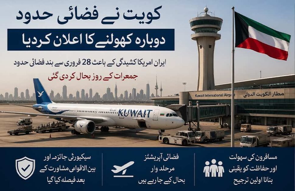 کویت نے ایران امریکہ کشیدگی کے باعث بند فضائی حدود دوبارہ کھول دی ، مرحلہ وار فلائٹ آپریشن بحال کویت سٹی (دی خیبر ٹائمز مانیٹرنگ ڈیسک) کویت نے خطے میں ایران اور امریکہ کے درمیان بڑھتی ہوئی کشیدگی کے باعث عارضی طور پر بند کی گئی اپنی فضائی حدود دوبارہ کھولنے کا اعلان کر دیا ہے، جس کے بعد کویت انٹرنیشنل ائیرپورٹ پر فلائٹ آپریشن مرحلہ وار بحال کیا جا رہا ہے۔ کویت کی سول ایوی ایشن اتھارٹی کے ڈائریکٹر جنرل حمود مبارک کے مطابق فضائی حدود کو جمعرات کے روز باقاعدہ طور پر کھول دیا گیا، جو 28 فروری سے خطے میں سیکیورٹی صورتحال اور ممکنہ خطرات کے پیش نظر احتیاطی طور پر بند کی گئی تھی۔ انہوں نے بتایا کہ یہ فیصلہ مکمل سیکیورٹی جائزے اور بین الاقوامی ایوی ایشن اداروں سے مشاورت کے بعد کیا گیا ہے، اور اس کا مقصد مسافروں اور فضائی آپریشنز کی حفاظت کو یقینی بنانا ہے۔ گزشتہ چند ماہ کے دوران مشرق وسطیٰ میں ایران اور امریکہ کے درمیان کشیدگی میں اضافے کے باعث خلیجی خطے کی فضائی ٹریفک متاثر ہوئی تھی۔ متعدد ممالک نے ممکنہ خطرات کے پیش نظر اپنی فضائی حدود میں احتیاطی اقدامات کیے، جن میں پروازوں کی معطلی، روٹس کی تبدیلی اور سیکیورٹی الرٹس شامل تھے۔ ماہرین کے مطابق خلیجی ممالک کی فضائی حدود عالمی ایوی ایشن کے لئے نہایت اہم ہیں، اور کسی بھی قسم کی سیاسی یا عسکری کشیدگی براہ راست بین الاقوامی فلائٹ آپریشنز پر اثر ڈالتی ہے۔ کویتی سول ایوی ایشن کے مطابق فضائی آپریشنز کی بحالی ایک مرحلہ وار منصوبے کے تحت کی جا رہی ہے، تاکہ تمام سروسز کو مکمل طور پر محفوظ اور مستحکم انداز میں دوبارہ فعال کیا جا سکے۔ ابتدائی مرحلے میں محدود پروازیں بحال کی گئی ہیں جبکہ آنے والے دنوں میں مکمل آپریشن کی طرف پیش رفت کی جائے گی۔ حکام کا کہنا ہے کہ صورتحال پر مسلسل نظر رکھی جا رہی ہے اور کسی بھی ہنگامی صورتحال میں فوری اقدامات کے لئے مکمل تیاری موجود ہے۔ تجزیہ کاروں کے مطابق کویت کا یہ اقدام خطے میں نسبتاً استحکام کی علامت سمجھا جا رہا ہے، تاہم جغرافیائی سیاسی صورتحال اب بھی مکمل طور پر غیر یقینی ہے۔