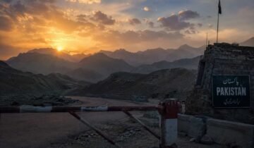 Pak-Afghan border tension and mountainous landscape at sunset