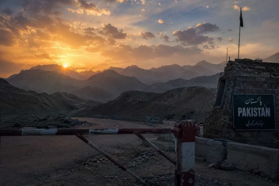 Pak-Afghan border tension and mountainous landscape at sunset