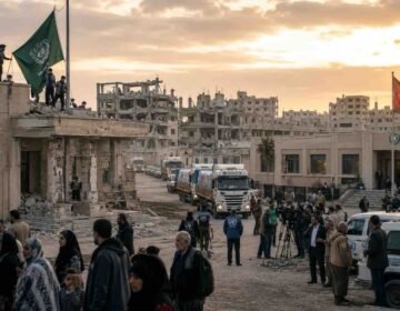 Palestinian civilians in Gaza as Hamas announces the dissolution of its government under the ceasefire framework.