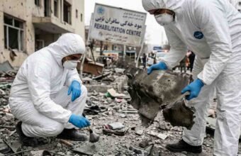 Rubble and debris at the site of an airstrike in Kabul following attacks on the Omid Rehabilitation Centre amid Pak-Afghan border tensions.
