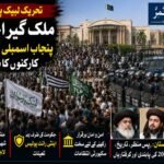 TLP supporters gather outside the Punjab Assembly in Lahore as anti-riot police are deployed amid heightened security during a nationwide protest.