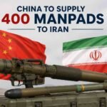 Illustration of portable air defense systems with Chinese and Iranian flags representing reports of a possible MANPADS shipment.