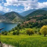 Panoramic view of Wana in Lower South Waziristan, featuring lush green valleys, a peaceful lake, pine-covered mountains, and scenic natural landscapes in Khyber Pakhtunkhwa, Pakistan.