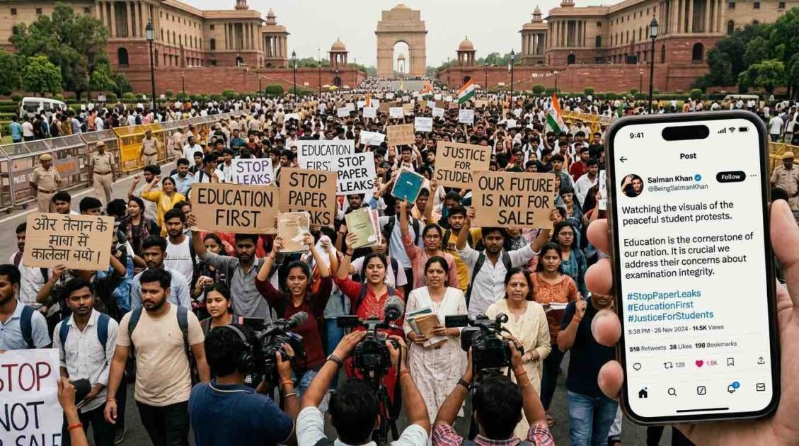 Bollywood actor Salman Khan expressing support for CJP student protest against paper leaks