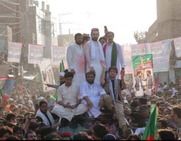 Khyber Pakhtunkhwa Chief Minister Sohail Afridi addressing supporters during a PTI street movement in Bannu