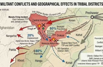 Map showing militant conflicts and geographical effects in Orakzai and Central Kurram involving TTP, Jamaat-ul-Ahrar and ISKP