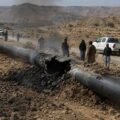 Damaged Sui Southern gas pipeline after a reported blast in Bolan, Balochistan