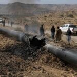 Damaged Sui Southern gas pipeline after a reported blast in Bolan, Balochistan