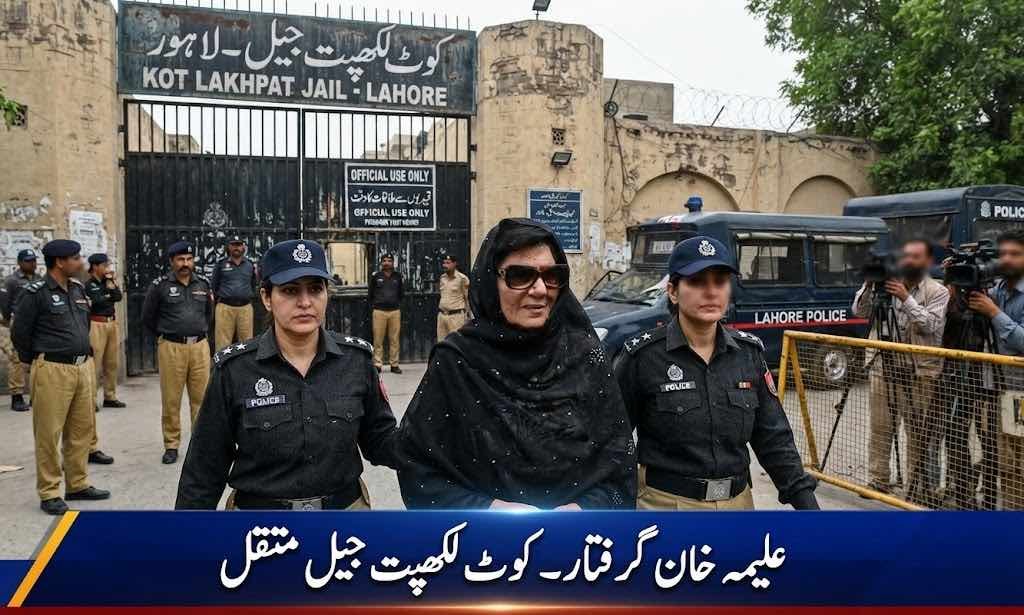 Image of PTI leader Alima Khan being transferred to Kot Lakhpat Jail under police custody.
