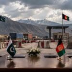 Pakistan-Afghanistan border crossing point with a negotiating table.