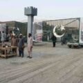 Closed main border gate and local individuals at the Pak-Afghan Torkham border