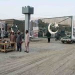 Closed main border gate and local individuals at the Pak-Afghan Torkham border