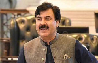 A portrait photograph of Shaukat Yousafzai, Information Secretary for Pakistan Tehreek-e-Insaf in Khyber Pakhtunkhwa.