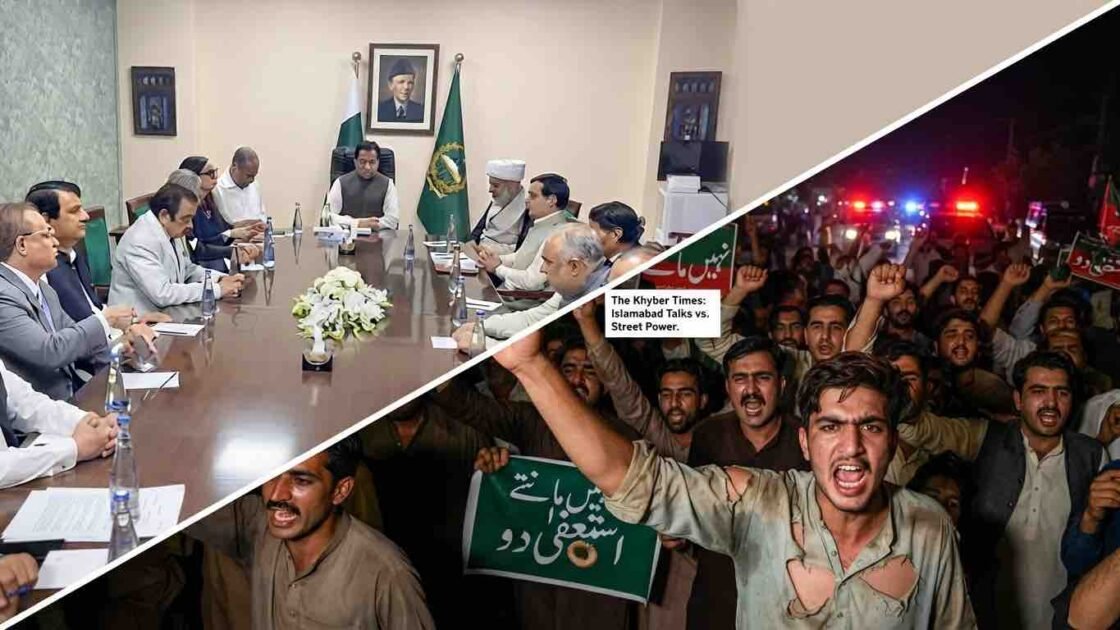 Government-opposition talks in Islamabad contrasted with agitated PTI workers demonstrating on the streets.