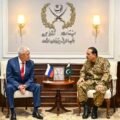 Russian Interior Minister Vladimir Kolokoltsev meeting Pakistan Army Chief General Asim Munir at GHQ Rawalpindi to discuss security cooperation.