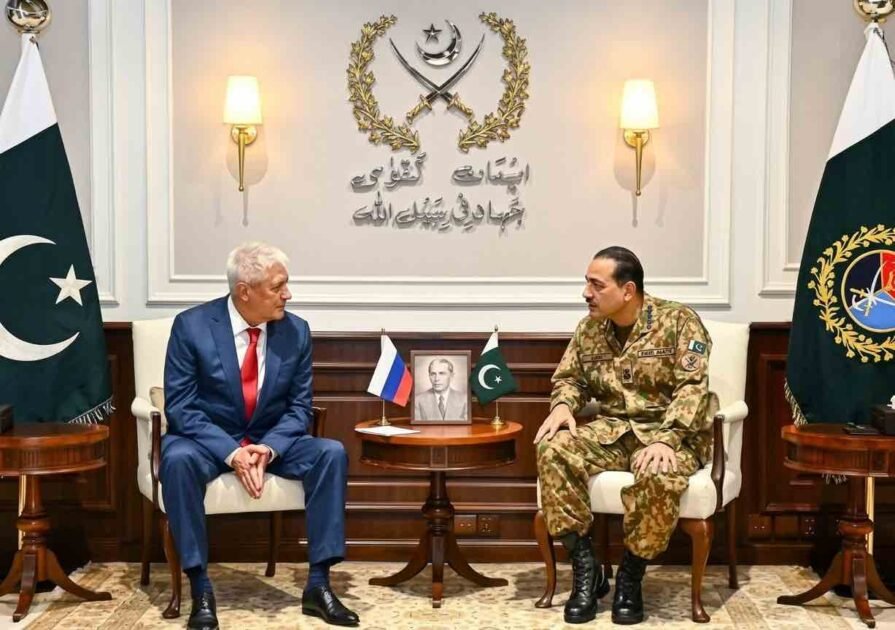 Russian Interior Minister Vladimir Kolokoltsev meeting Pakistan Army Chief General Asim Munir at GHQ Rawalpindi to discuss security cooperation.