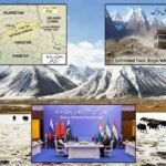 A detailed photo-montage illustrating the multi-front crisis centered on the Wakhan Corridor. The background is the vast, snow-capped Pamir mountain landscape (derived from image_3.png and image_6.png), featuring a rough, unfinished mountain dirt road with a single dusty truck (derived from image_5.png and image_9.png), symbolizing the unfulfilled promise of a trade route. An inset panel sharply displays the formal stage of the Moscow Format diplomatic meeting with delegates from the Taliban, Russia, and other nations standing in front of many flags (derived from image_4.png), symbolizing the diplomatic deadlock. A topographical map overlay traces the corridor's sensitive borders with China's Xinjiang and Pakistan's tribal areas (derived from image_8.png), highlighting Beijing's security concerns regarding ETIM and TTP.